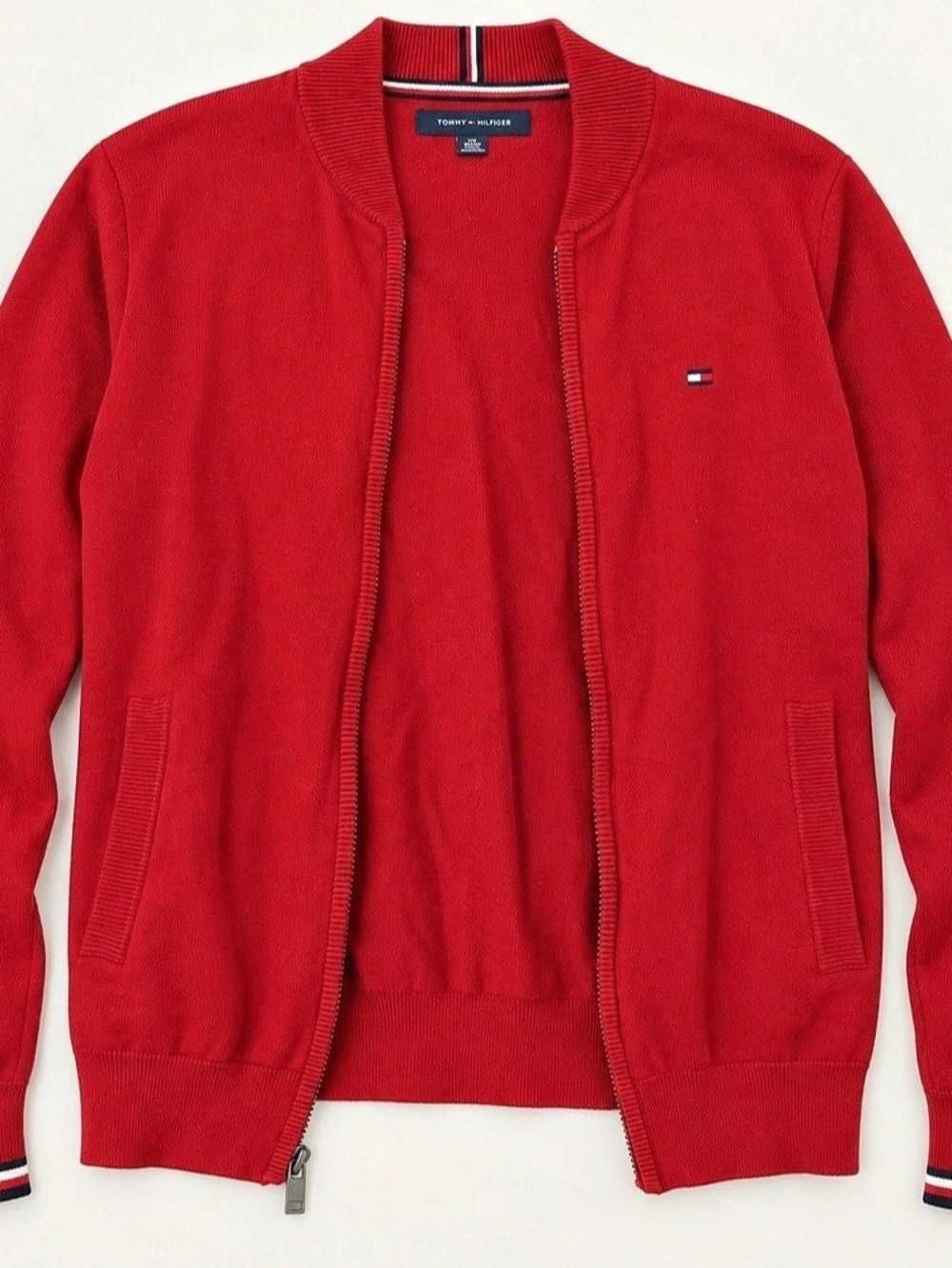 Tommy Hilfiger Red Full Zip Knit Jacket